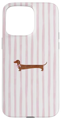 Husă iPhone 15 Pro Max cu model de șoricel, design minimalist cu cățeluș drăguț, dungi roz, pentru iubitorii de teckeli 1
