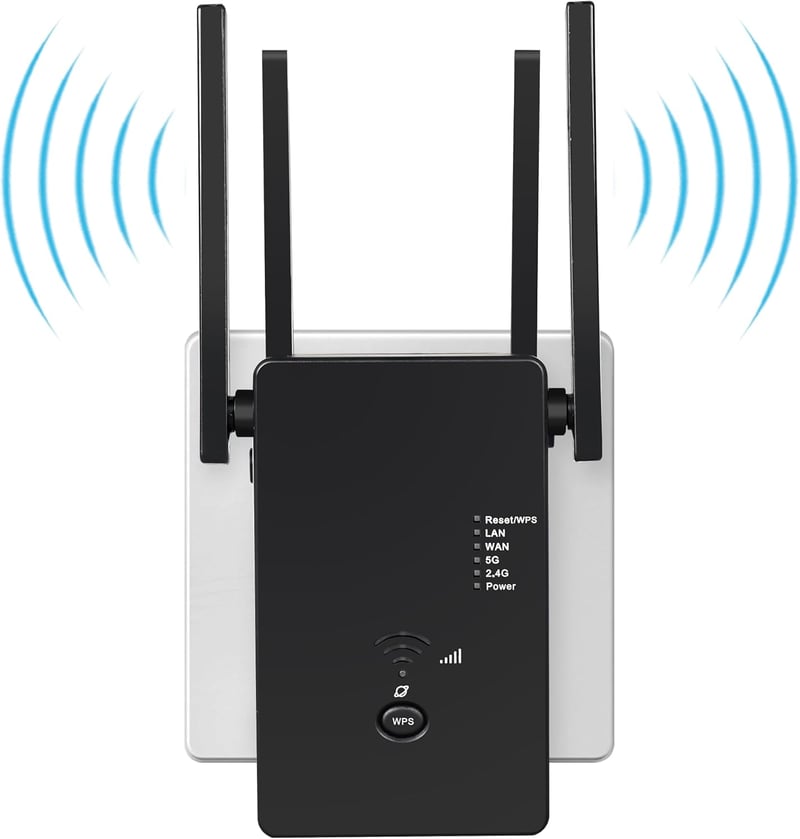 WiFi Jelismétlő 1200Mbps Dual Band Jelerősítő 2x2 dBi Külső Antennákkal 4000m² Lefedettségig - Otthoni és Irodai Hálózatbővítő