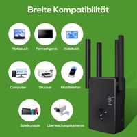 WiFi Jelismétlő 1200Mbps Dual Band Jelerősítő 2x2 dBi Külső Antennákkal 4000m² Lefedettségig - Otthoni és Irodai Hálózatbővítő 5