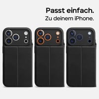 Puzdro WIIUKA pre iPhone 17 Pro Max, nemecká koža, s priehradkou na karty, extra tenké, s funkciou stojana, čierne, kožené flipové puzdro 7