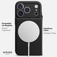 Puzdro WIIUKA pre iPhone 17 Pro Max, nemecká koža, s priehradkou na karty, extra tenké, s funkciou stojana, čierne, kožené flipové puzdro 8