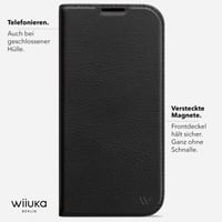 Puzdro WIIUKA pre iPhone 17 Pro Max, nemecká koža, s priehradkou na karty, extra tenké, s funkciou stojana, čierne, kožené flipové puzdro 2