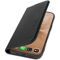 Puzdro WIIUKA pre iPhone 17 Pro Max, nemecká koža, s priehradkou na karty, extra tenké, s funkciou stojana, čierne, kožené flipové puzdro 1
