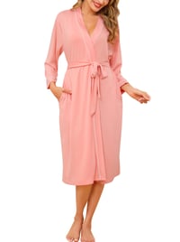 Halat de baie Wikoan ușor tip chimono, halat lung cu decolteu în V și buzunare, pentru alăptare, sarcină, loungewear, mărimea S, roșu creveți 1
