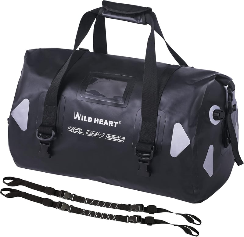 WILD HEART vízálló utazótáska 40L 66L 100L PVC500D kötéllel kempinghez kajak motorozáshoz - 100 l, Black