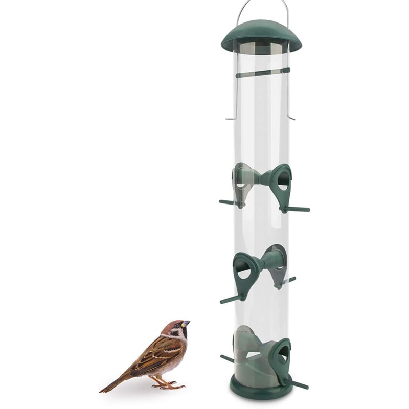 Wildlife Friend Kŕmidlo pre vtáky 40 cm Zelené - So 6 bidielkami, Plastový zásobník na zrno, Stĺp pre divoké vtáky, S ochranou proti dažďu, Na balkón a do záhrady
