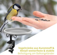 Wildlife Friend Madáritató és Etető Tál XL - Erkélytartóval, 30 cm Átmérőjű Műanyag Madáretető Állomás Vadmadaraknak, Időjárásálló Kerti Ita 2