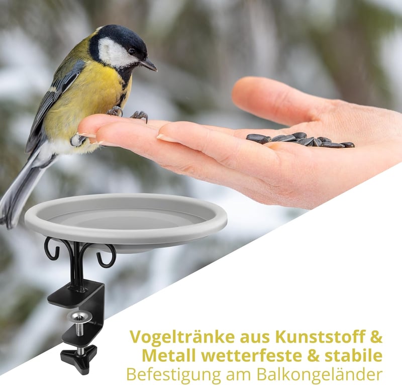Wildlife Friend Madáritató és Etető Tál XL - Erkélytartóval, 30 cm Átmérőjű Műanyag Madáretető Állomás Vadmadaraknak, Időjárásálló Kerti Ita