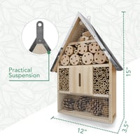 Wildlife Friend Rovarhotel Cinktetővel, Természetes Fa, Méhek és Pillangók Számára, 40 cm 6