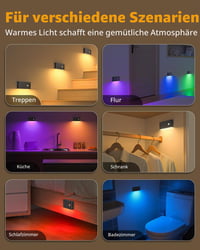 Lumină de noapte WILLED cu RGB și alb cald, cu senzor de mișcare, iluminat reîncărcabil pentru scări, lampă LED cu 3 moduri pentru copii, potrivită pentru scări, holuri și dormitoare 2