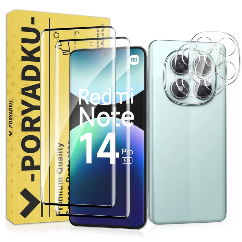 Folie de sticlă securizată WILLONE pentru Xiaomi Redmi Note 14 Pro 5G cu 2+2 protectoare pentru cameră, duritate 9H, compatibilă cu cititorul de amprente, fără bule, protecție ecran Ultra HD