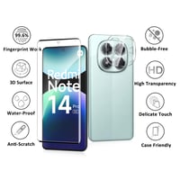 Folie de sticlă securizată WILLONE pentru Xiaomi Redmi Note 14 Pro 5G cu 2+2 protectoare pentru cameră, duritate 9H, compatibilă cu cititorul de amprente, fără bule, protecție ecran Ultra HD 7