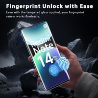 Folie de sticlă securizată WILLONE pentru Xiaomi Redmi Note 14 Pro 5G cu 2+2 protectoare pentru cameră, duritate 9H, compatibilă cu cititorul de amprente, fără bule, protecție ecran Ultra HD 2