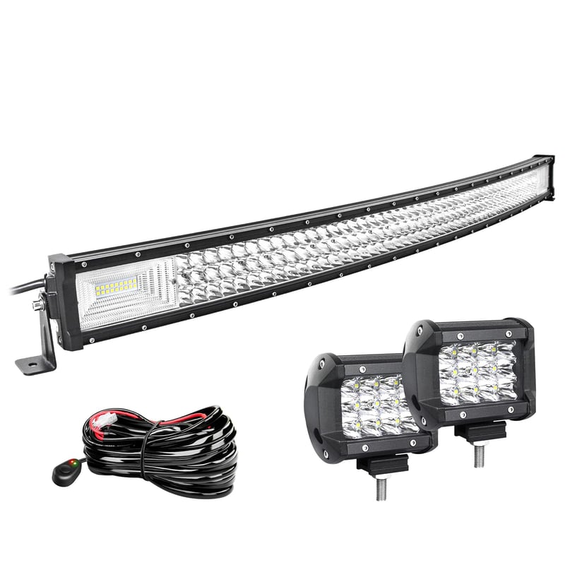 Willpower 107 cm 540W zahnutá LED svetelná rampa + 2x 4" LED pracovné svetlo 12V/24V