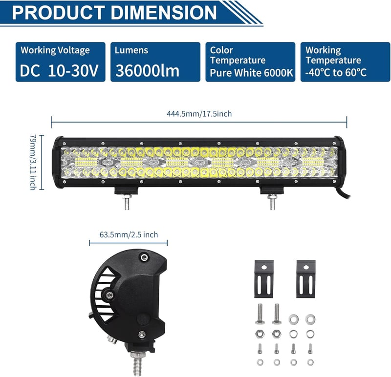 Willpower 17 Inch 360W LED Munkalámpa 12V 24V Vízálló Offroad Autó Traktor Fényszóró - 1pc 17 inch 360W