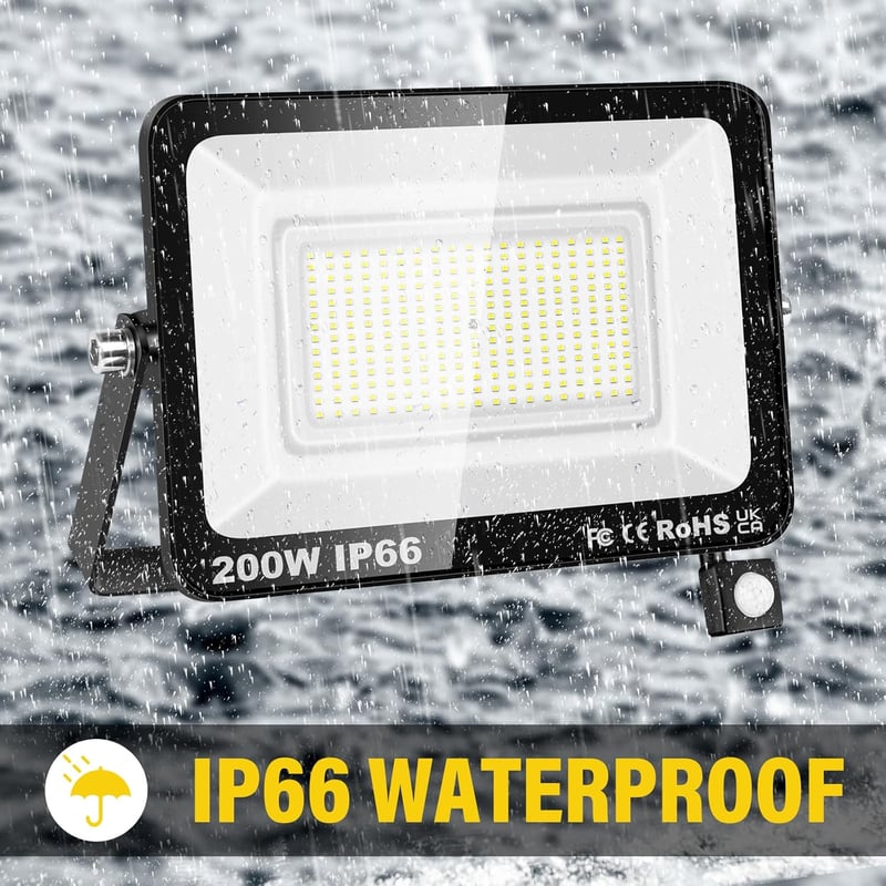 Willpower 200W 20000 lm LED reflektor mozgásérzékelővel, 6000K hideg fehér, IP66 vízálló