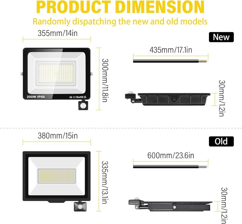 Willpower 200W 20000 lm LED reflektor mozgásérzékelővel, 6000K hideg fehér, IP66 vízálló