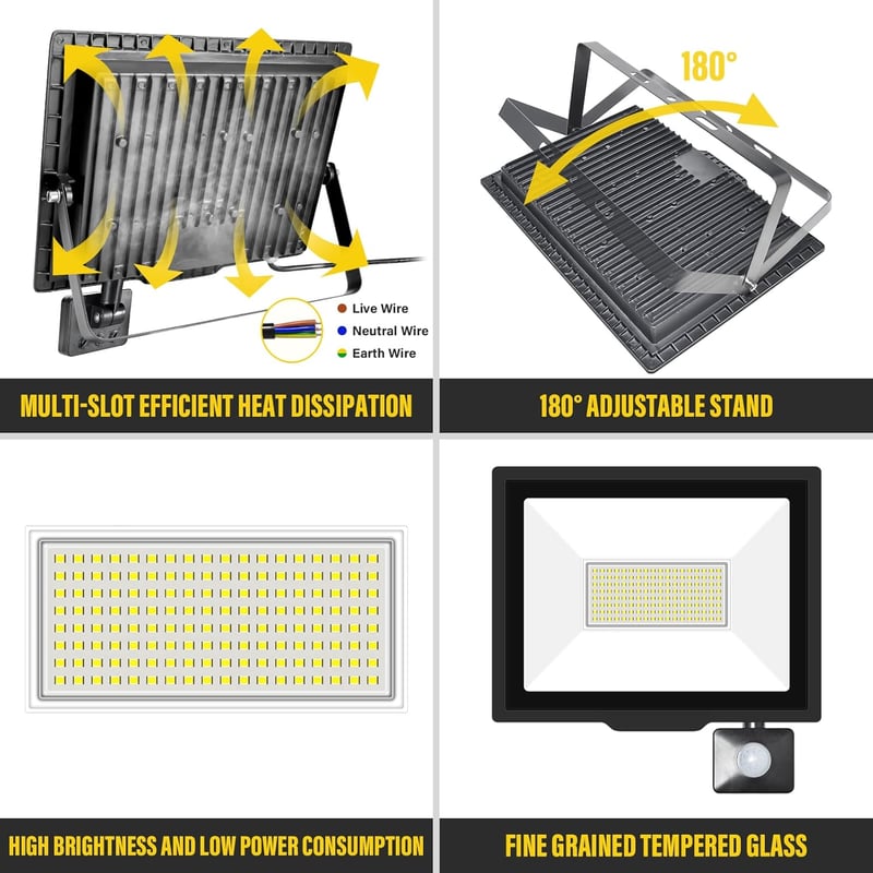 Willpower 2x100W 10000 lm LED reflektor mozgásérzékelővel, 6000K hideg fehér, IP66 vízálló - 100W, 6000k Cool White