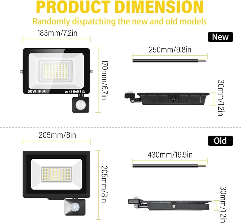 Willpower 50W 5000 lm LED reflektor mozgásérzékelővel, IP66 vízálló, 6000K hideg fehér - 50W, 6000k Cool White