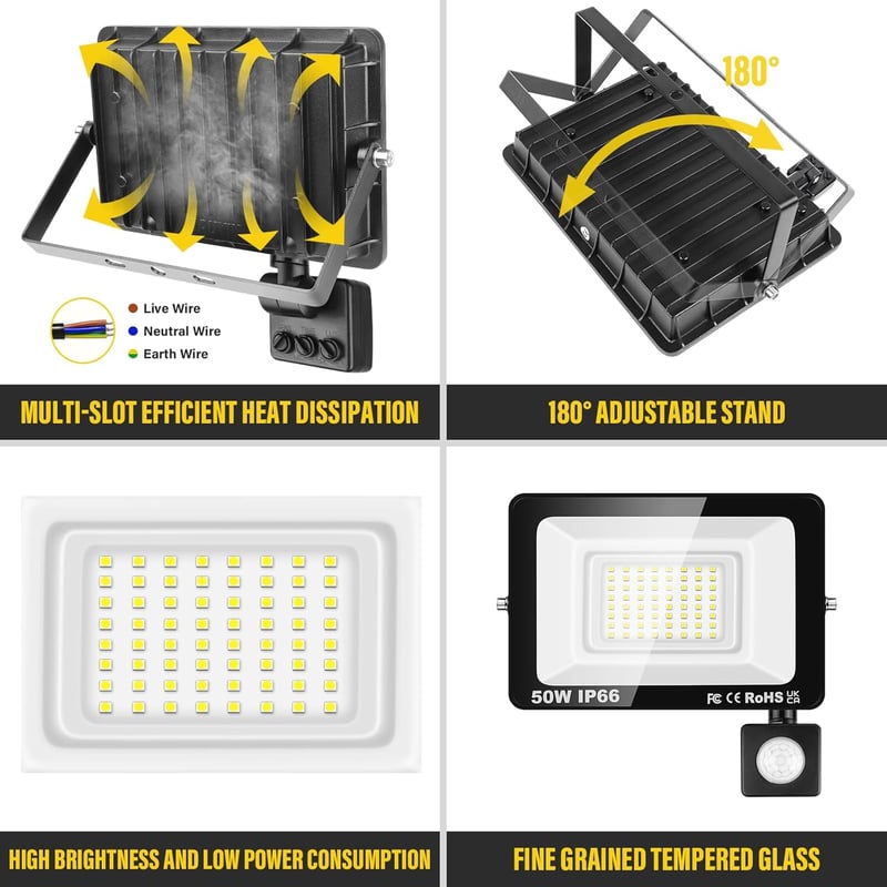 Willpower 50W 5000 lm LED reflektor mozgásérzékelővel, IP66 vízálló, 6000K hideg fehér - 50W, 6000k Cool White