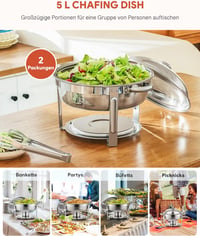 Wilprep 2 db-os Rozsdamentes Acél Ételmelegítő Szett 5L - Chafing Dish Ételmelegen Tartó Tálak Büfékhez, Rendezvényekhez, Éttermekhez 3
