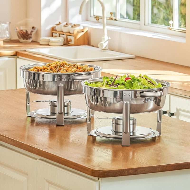 Wilprep 2 db-os Rozsdamentes Acél Ételmelegítő Szett 5L - Chafing Dish Ételmelegen Tartó Tálak Büfékhez, Rendezvényekhez, Éttermekhez