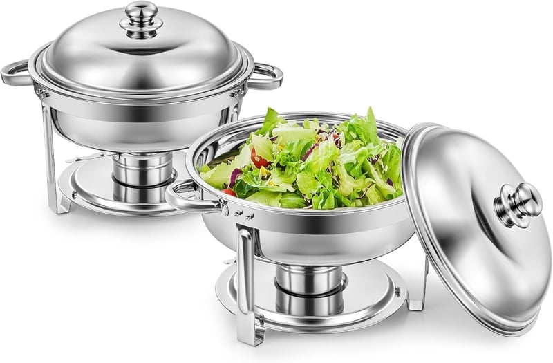 Wilprep 2 db-os Rozsdamentes Acél Ételmelegítő Szett 5L - Chafing Dish Ételmelegen Tartó Tálak Büfékhez, Rendezvényekhez, Éttermekhez