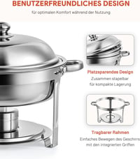 Wilprep 2 db-os Rozsdamentes Acél Ételmelegítő Szett 5L - Chafing Dish Ételmelegen Tartó Tálak Büfékhez, Rendezvényekhez, Éttermekhez 8