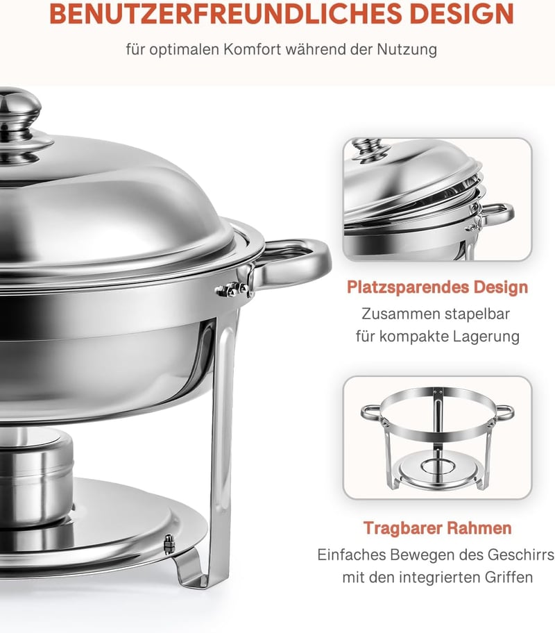 Wilprep 2 db-os Rozsdamentes Acél Ételmelegítő Szett 5L - Chafing Dish Ételmelegen Tartó Tálak Büfékhez, Rendezvényekhez, Éttermekhez