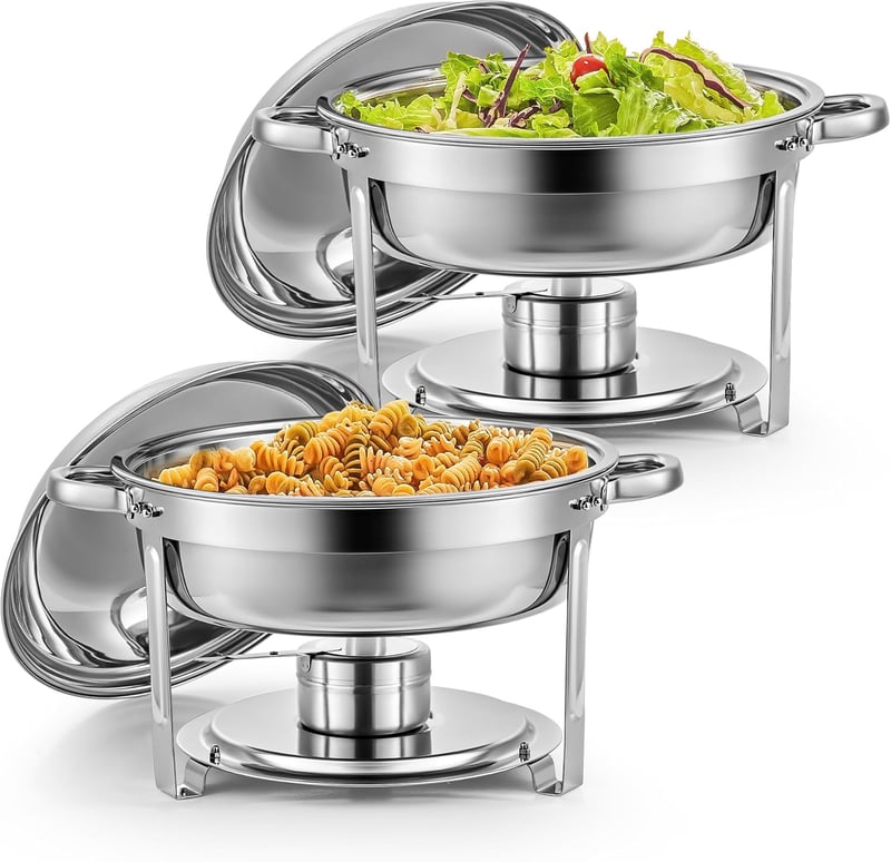 Wilprep 2 db-os Rozsdamentes Acél Ételmelegítő Szett 5L - Chafing Dish Ételmelegen Tartó Tálak Büfékhez, Rendezvényekhez, Éttermekhez