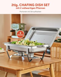 Wilprep Ételmelegítő Chafing Dish 9L - 2 db Rozsdamentes Acél Melegentartó Edény Szett 85°C-ig, Catering Büfé Rendezvény Kellék, Ezüst 2