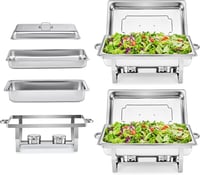 Wilprep Ételmelegítő Chafing Dish 9L - 2 db Rozsdamentes Acél Melegentartó Edény Szett 85°C-ig, Catering Büfé Rendezvény Kellék, Ezüst 1