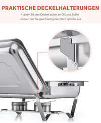 Wilprep Ételmelegítő Chafing Dish 9L - 2 db Rozsdamentes Acél Melegentartó Edény Szett 85°C-ig, Catering Büfé Rendezvény Kellék, Ezüst 5
