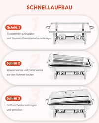 Wilprep Ételmelegítő Chafing Dish 9L - 2 db Rozsdamentes Acél Melegentartó Edény Szett 85°C-ig, Catering Büfé Rendezvény Kellék, Ezüst 7