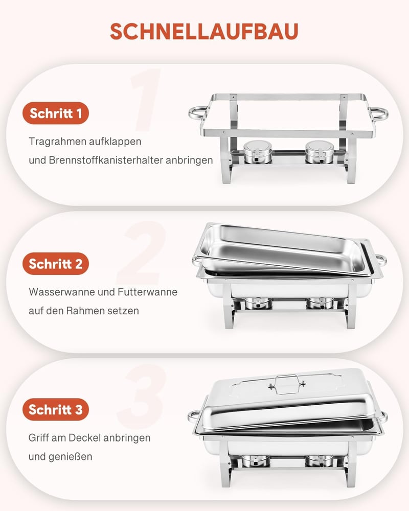 Wilprep Ételmelegítő Chafing Dish 9L - 2 db Rozsdamentes Acél Melegentartó Edény Szett 85°C-ig, Catering Büfé Rendezvény Kellék, Ezüst