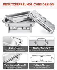Wilprep Ételmelegítő Chafing Dish 9L - 2 db Rozsdamentes Acél Melegentartó Edény Szett 85°C-ig, Catering Büfé Rendezvény Kellék, Ezüst 6