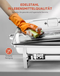 Wilprep Ételmelegítő Chafing Dish 9L - 2 db Rozsdamentes Acél Melegentartó Edény Szett 85°C-ig, Catering Büfé Rendezvény Kellék, Ezüst 4