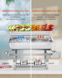 Wilprep Ételmelegítő Chafing Dish 9L - 2 db Rozsdamentes Acél Melegentartó Edény Szett 85°C-ig, Catering Büfé Rendezvény Kellék, Ezüst 3