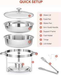 Wilprep Kerek Chafing Dish 5,5L Rozsdamentes Ételmelegítő Üvegtető Büféhez 2