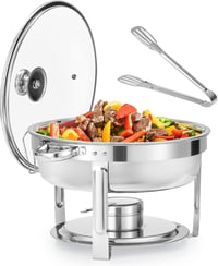 Wilprep Kerek Chafing Dish 5,5L Rozsdamentes Ételmelegítő Üvegtető Büféhez 1