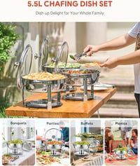 Wilprep Kerek Chafing Dish 5,5L Rozsdamentes Ételmelegítő Üvegtető Büféhez 3