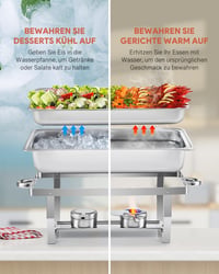 Wilprep Rozsdamentes Acél Chafing Dish Szett - 9L Ételmelegítő Tálalóedény Büféhez, 10 Tálcával, 140°C-ig, Vendéglátáshoz és Rendezvényekhez 5