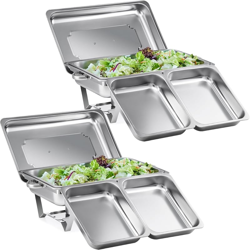 Wilprep Rozsdamentes Acél Chafing Dish Szett - 9L Ételmelegítő Tálalóedény Büféhez, 10 Tálcával, 140°C-ig, Vendéglátáshoz és Rendezvényekhez