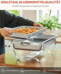 Wilprep Rozsdamentes Acél Chafing Dish Szett - 9L Ételmelegítő Tálalóedény Büféhez, 10 Tálcával, 140°C-ig, Vendéglátáshoz és Rendezvényekhez 6