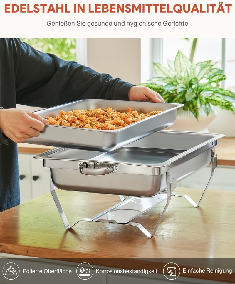 Wilprep Rozsdamentes Acél Chafing Dish Szett - 9L Ételmelegítő Tálalóedény Büféhez, 10 Tálcával, 140°C-ig, Vendéglátáshoz és Rendezvényekhez