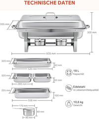 Wilprep Rozsdamentes Acél Chafing Dish Szett - 9L Ételmelegítő Tálalóedény Büféhez, 10 Tálcával, 140°C-ig, Vendéglátáshoz és Rendezvényekhez 8