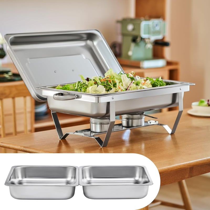 Wilprep Rozsdamentes Acél Chafing Dish Szett - 9L Ételmelegítő Tálalóedény Büféhez, 10 Tálcával, 140°C-ig, Vendéglátáshoz és Rendezvényekhez