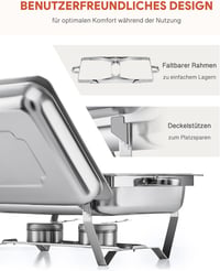 Wilprep Rozsdamentes Acél Chafing Dish Szett - 9L Ételmelegítő Tálalóedény Büféhez, 10 Tálcával, 140°C-ig, Vendéglátáshoz és Rendezvényekhez 4