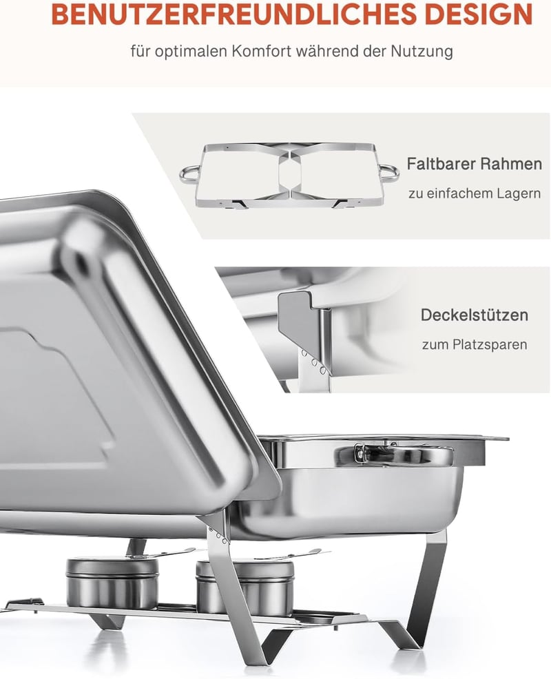 Wilprep Rozsdamentes Acél Chafing Dish Szett - 9L Ételmelegítő Tálalóedény Büféhez, 10 Tálcával, 140°C-ig, Vendéglátáshoz és Rendezvényekhez