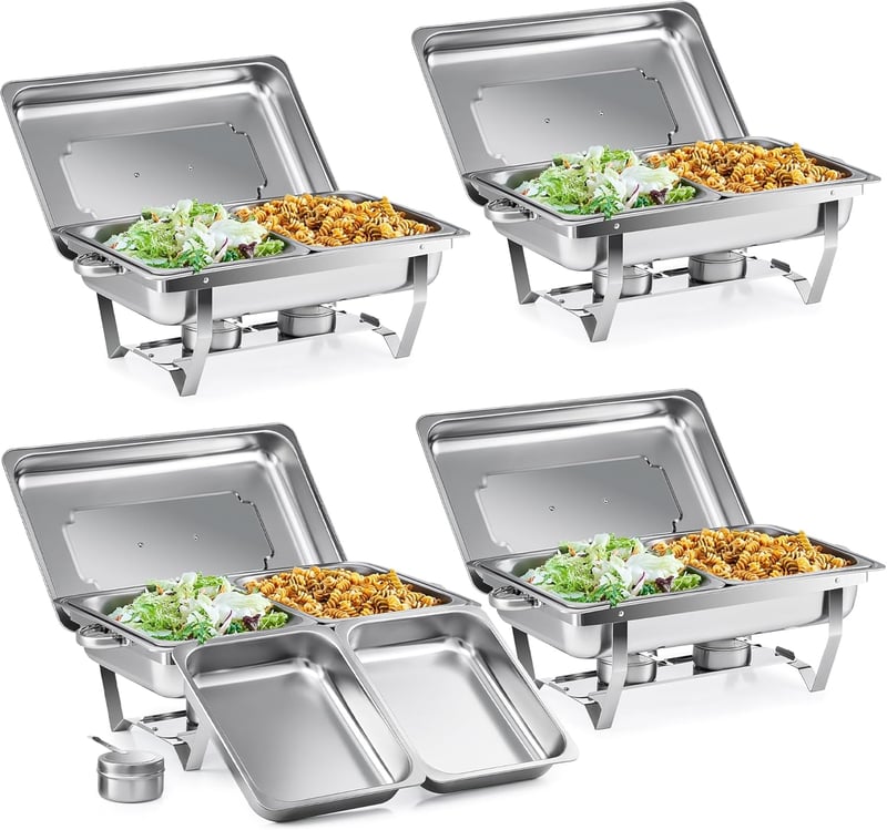 Wilprep Rozsdamentes Acél Melegentartó Tálca Szett 9L Buffet Étel Melegítő Catering Rendezvény Party 4 Részes GN Tartály